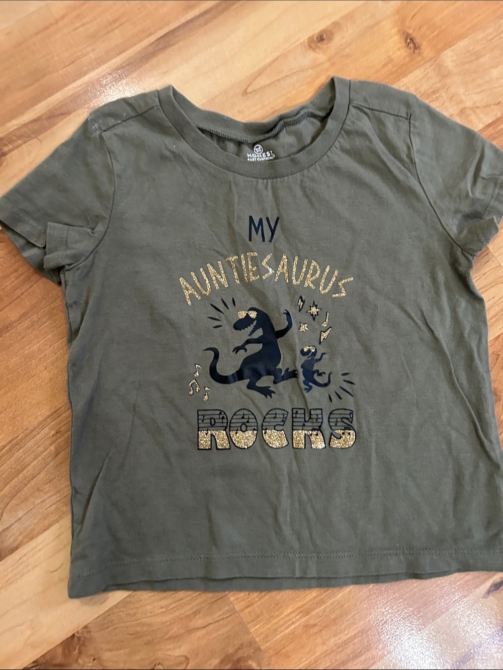 Kids Olive Green 'My Auntiesaurus Rocks' Graphic Tee